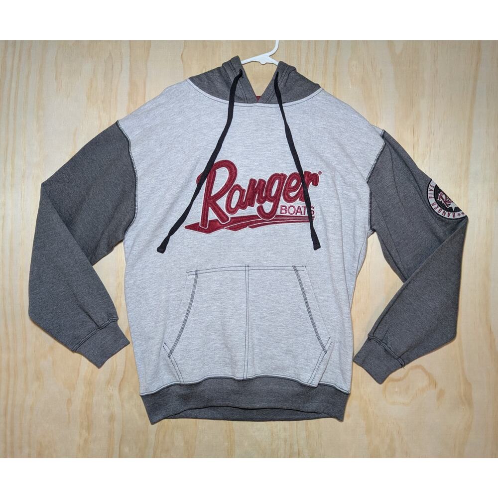 Ranger Boats Men's Large Pullover Hoodie Grey Colorblock Embroidered Fishing